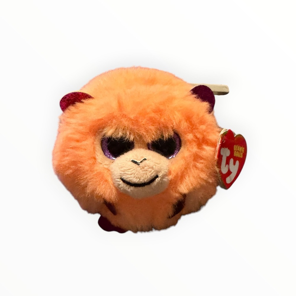 Ty Beanie Balls Coconut Monkey Orange Plush 3 inch Round Stuffed Toy July 27th